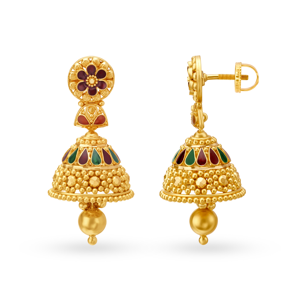 

Luxurious Yellow Gold Beaded Floral Drop Earrings