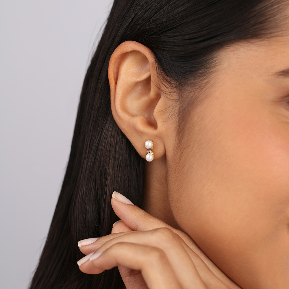 Simple 18 Karat Gold And Pearl Stud Earrings