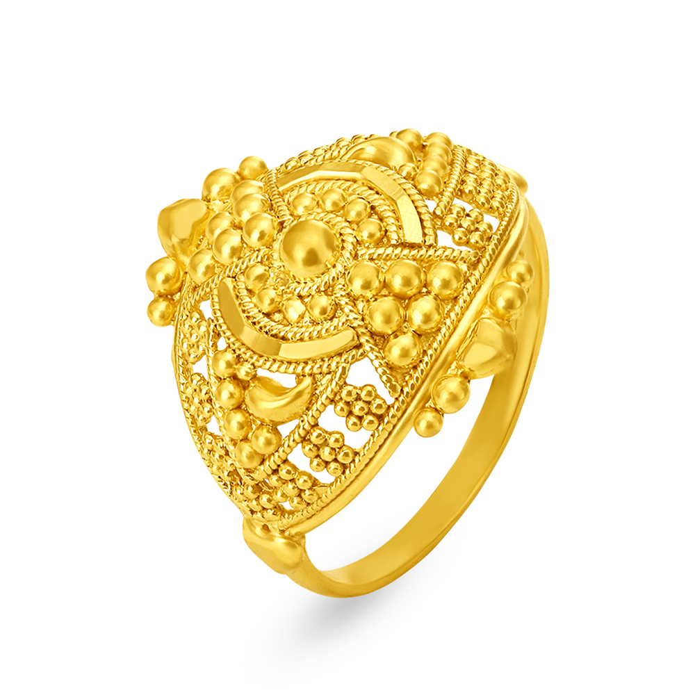 Exquisite 22 Karat Yellow Gold Beaded Floral Finger Ring