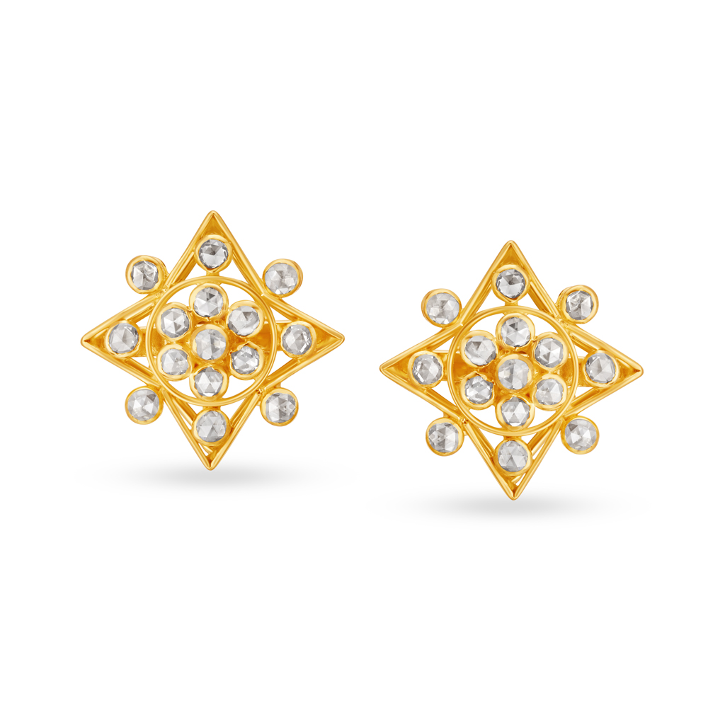 

Sparkling 22 Karat Yellow Gold And Polki Diamond Rhomboid Studs