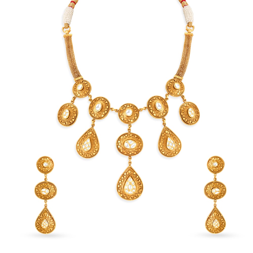 EyeCatching 22 Karat Yellow Gold and Kundan Chandbali Style Drop Earrings