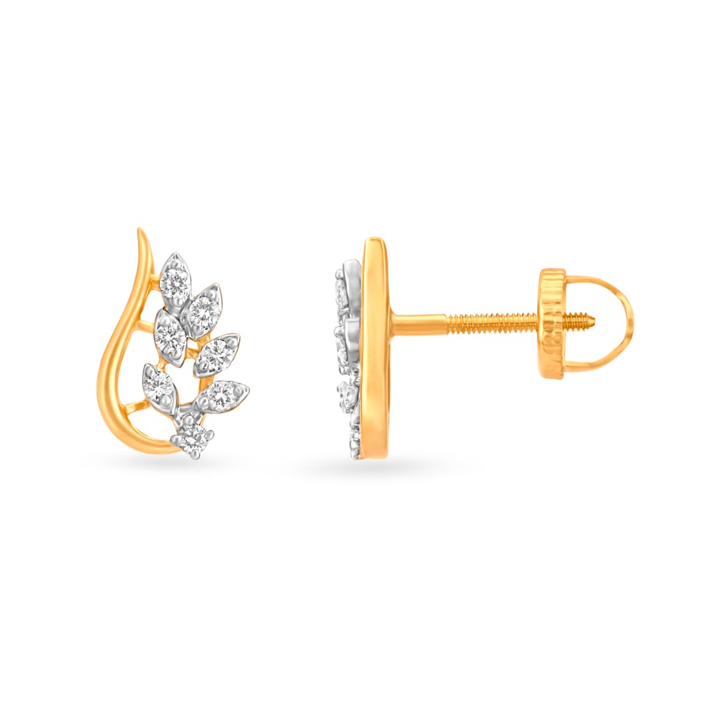 

Gentle Leaves Gold and Diamond Stud Earrings