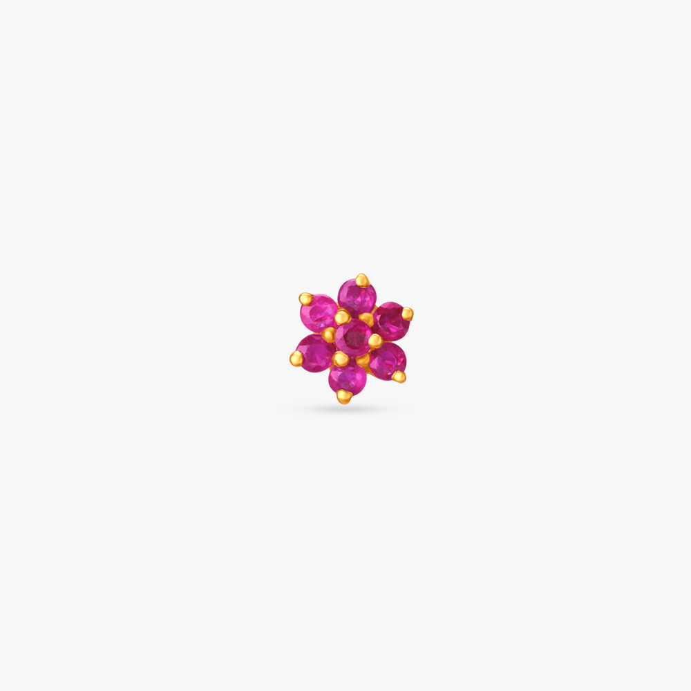 

Dainty Floral Ruby Nose Pin