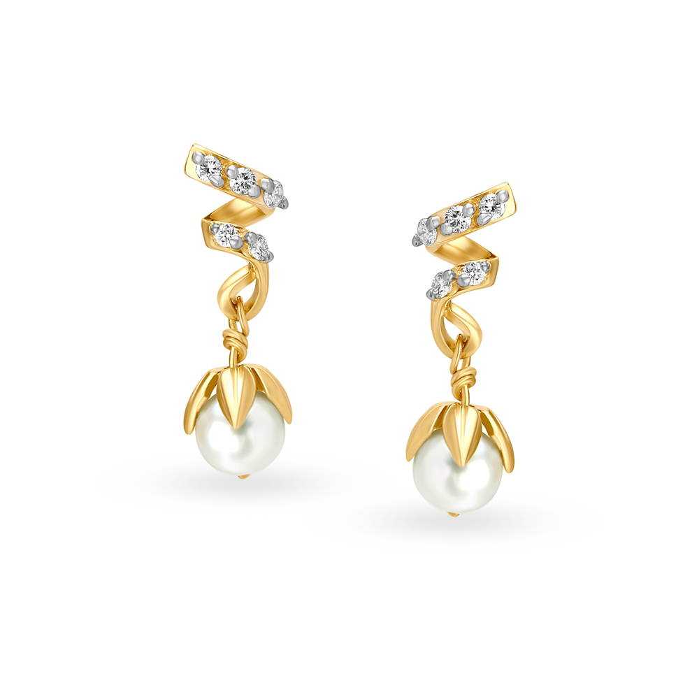 Contemporary Charming Diamond Drop Earrings with Pearls