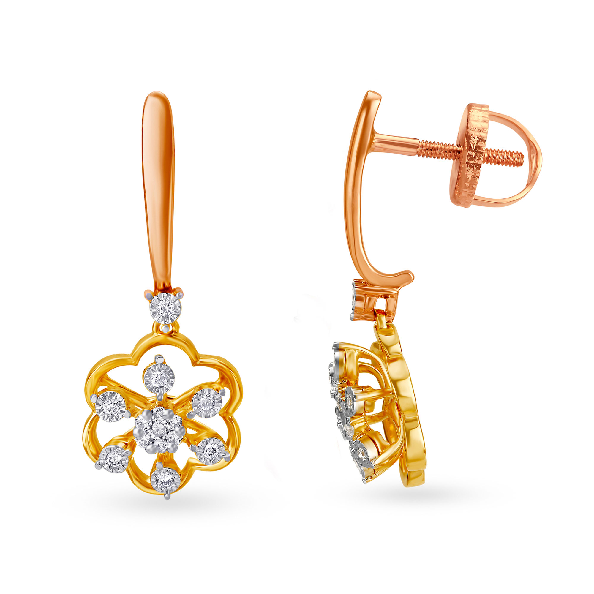 

Floral Gold and Diamond Bali Earrings with drops