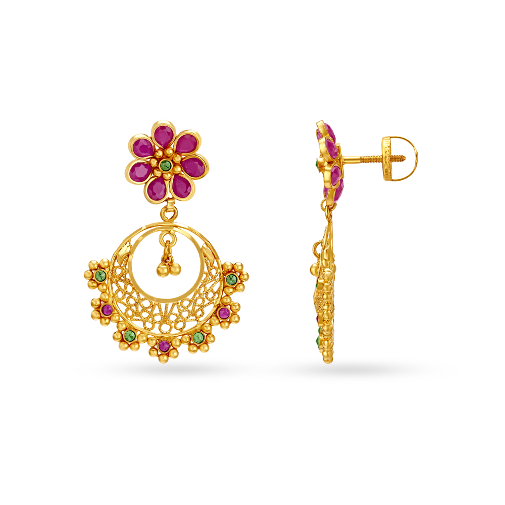 

Traditional Floral Motif Gold Drop Earrings