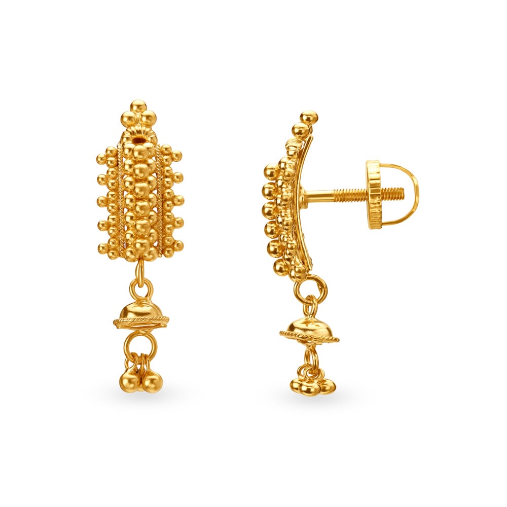 

Intricate Gold Rawa Work Drop Earrings