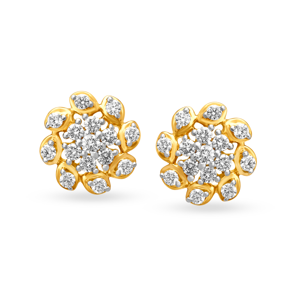 Dazzling Contemporary Gold and Diamond Stud Earrings