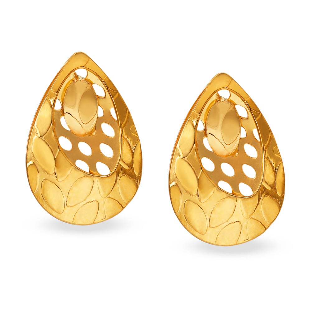 Gold Laser Cut Teardrop Stud Earrings