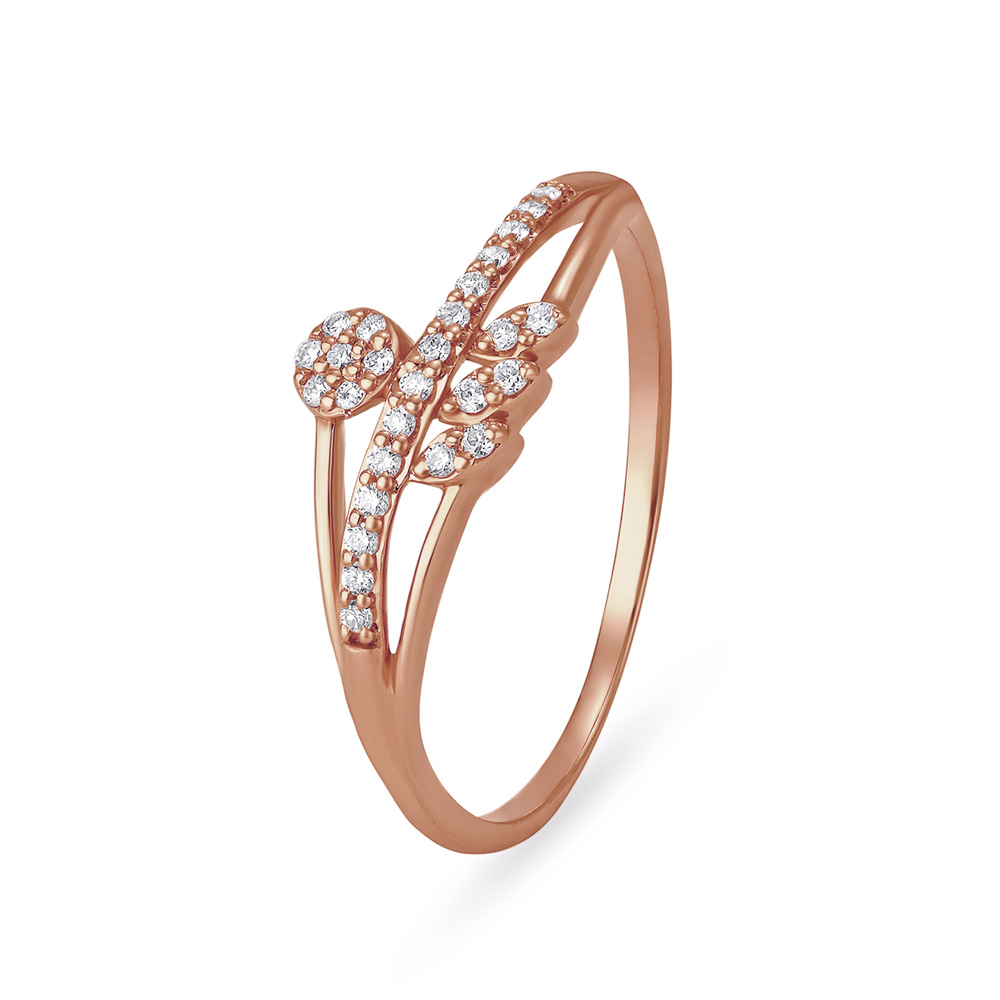 Enthralling 18 Karat Rose Gold And Diamond Leaf Ring