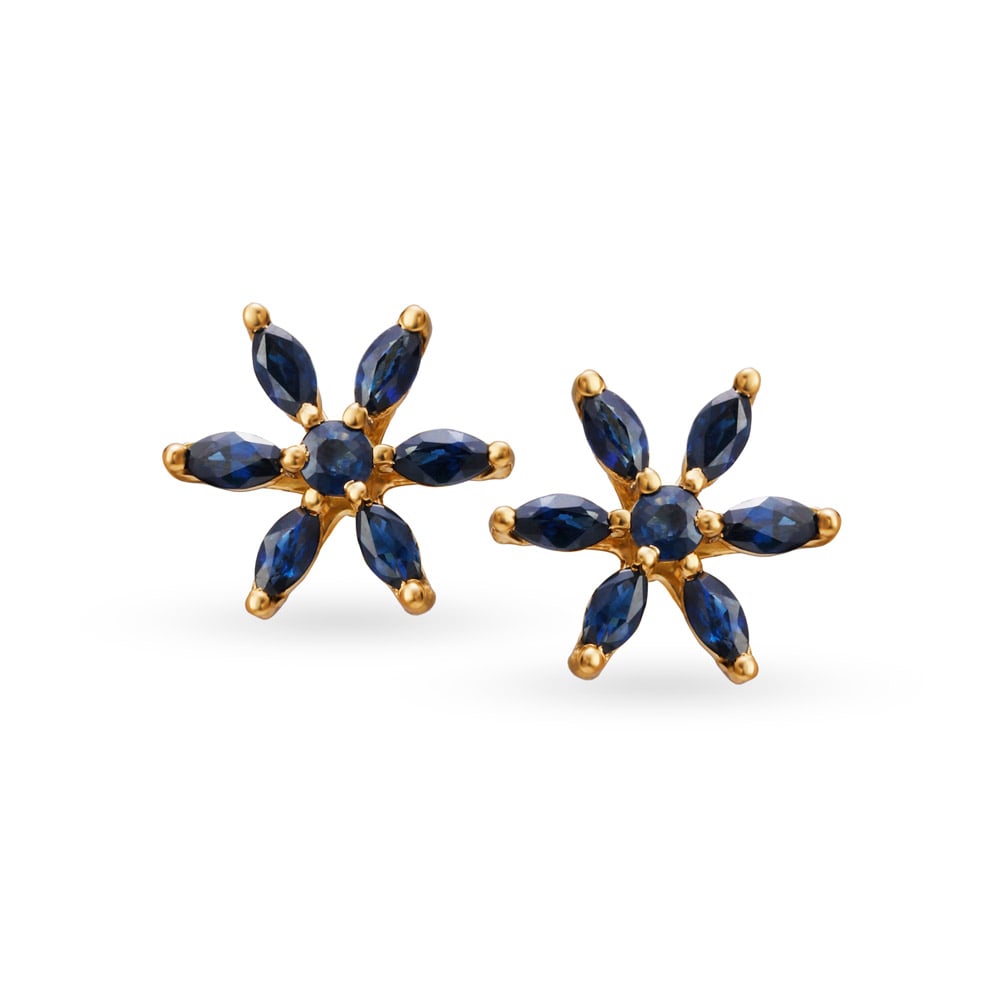 

Ethereal 18 Karat Yellow Gold And Sapphire Floral Studs