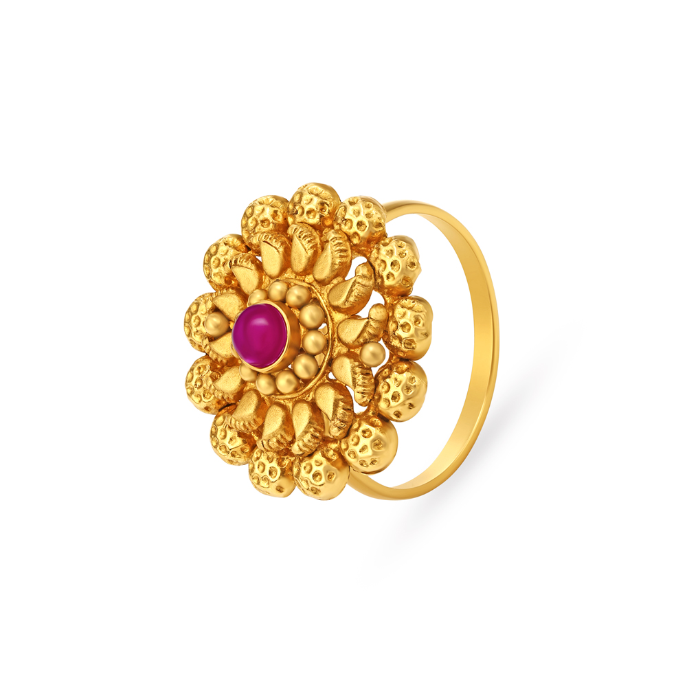 

Regal Stone Studded Cocktail Look Gold Finger Ring