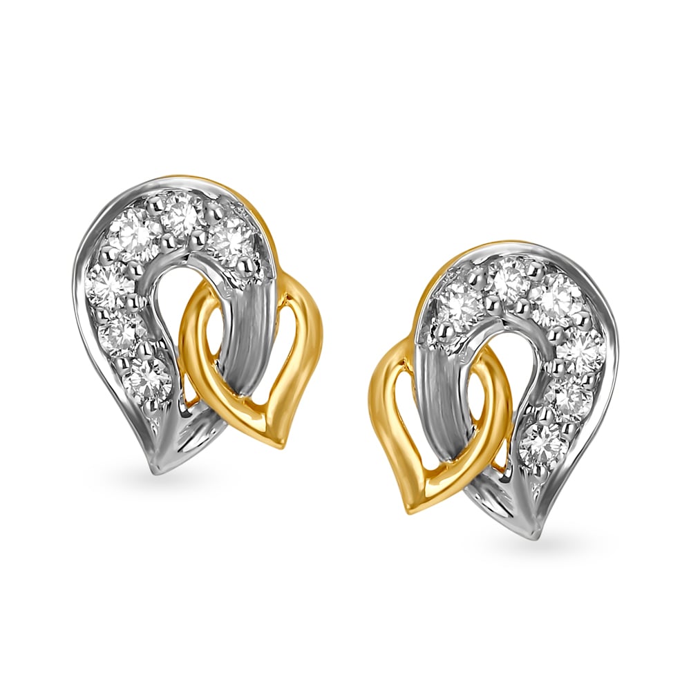 Intertwining Leaves 2 Tone Gold and Diamond Stud Earrings