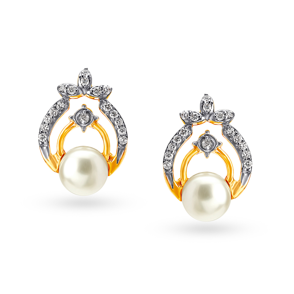 Contemporary Diamond with Pearls Stud Earrings
