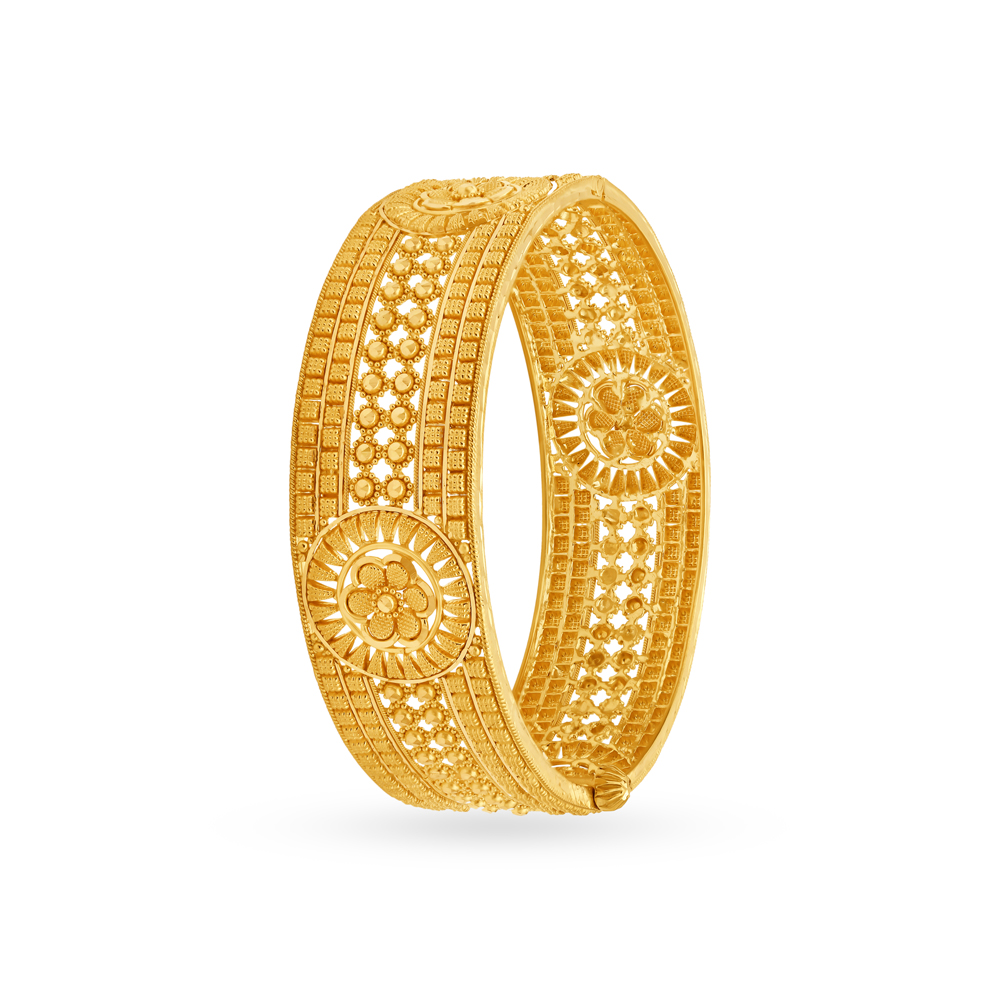 

Coruscating 22 Karat Yellow Gold Floral Bead Bangle