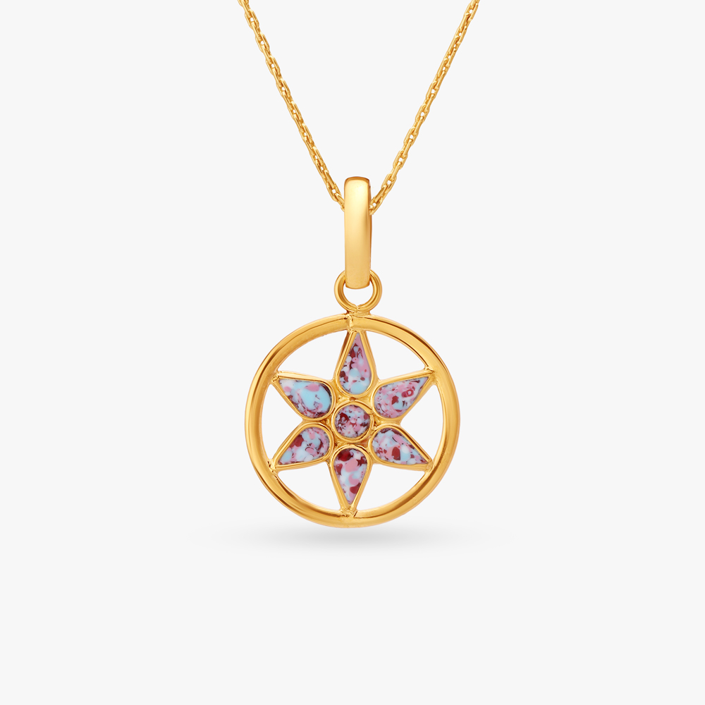 Floral Enamel Gold Pendant