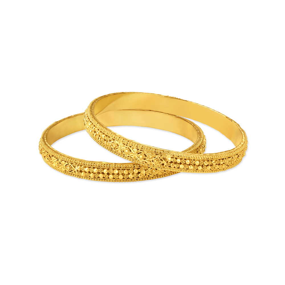 Glittering 22 Karat Yellow Gold Rhombus Bead Bangle