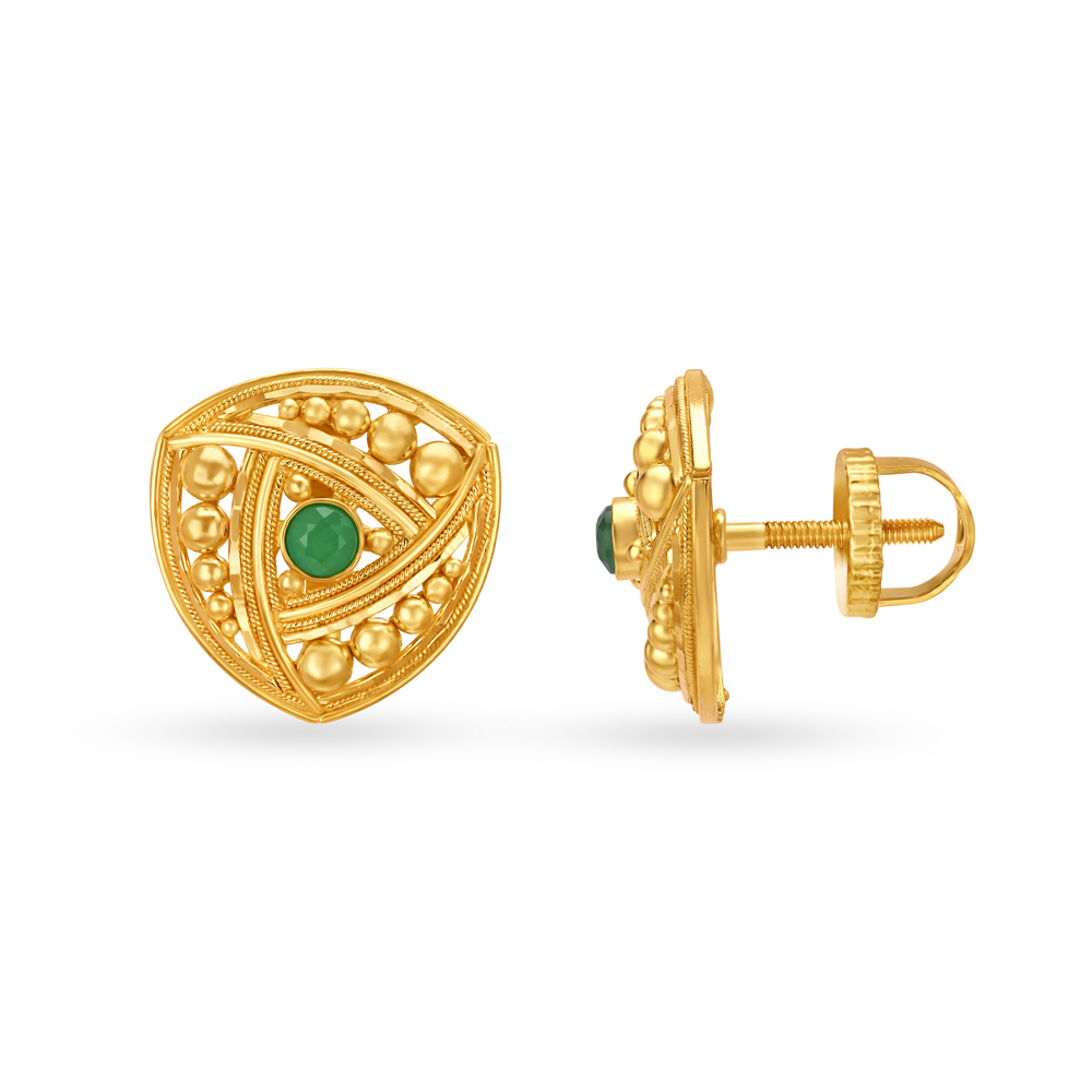 

Unique Gold Stud Earrings with Coloured Centre