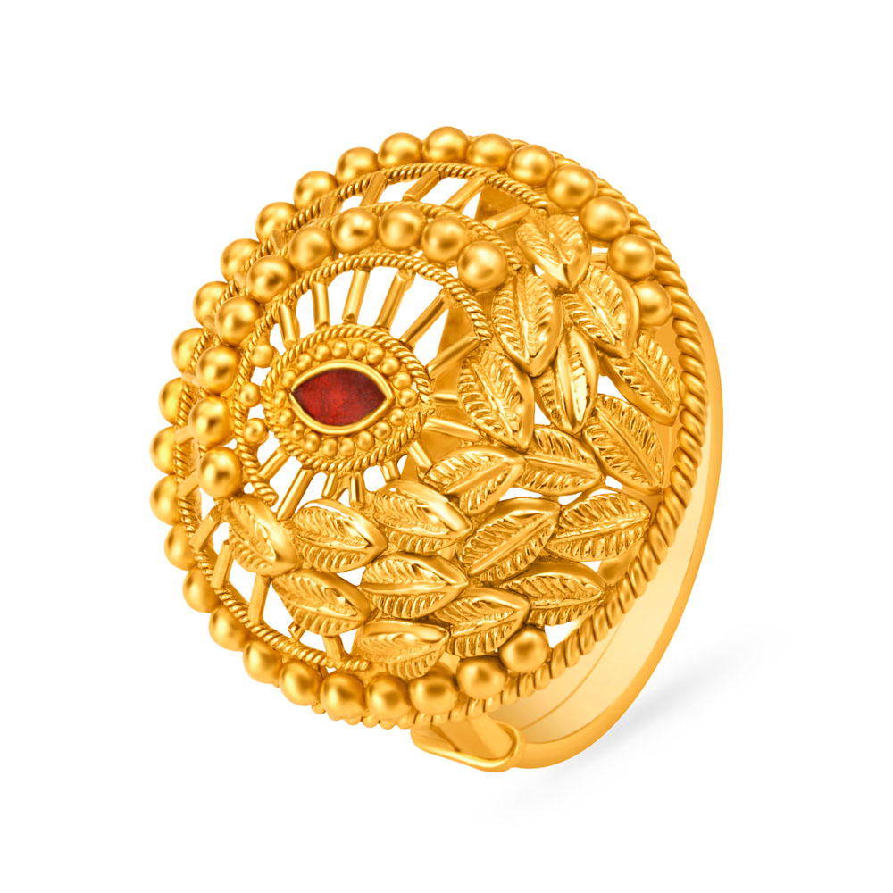 

Breathtaking Scarlet Meenakari 22 Karat Gold Ring