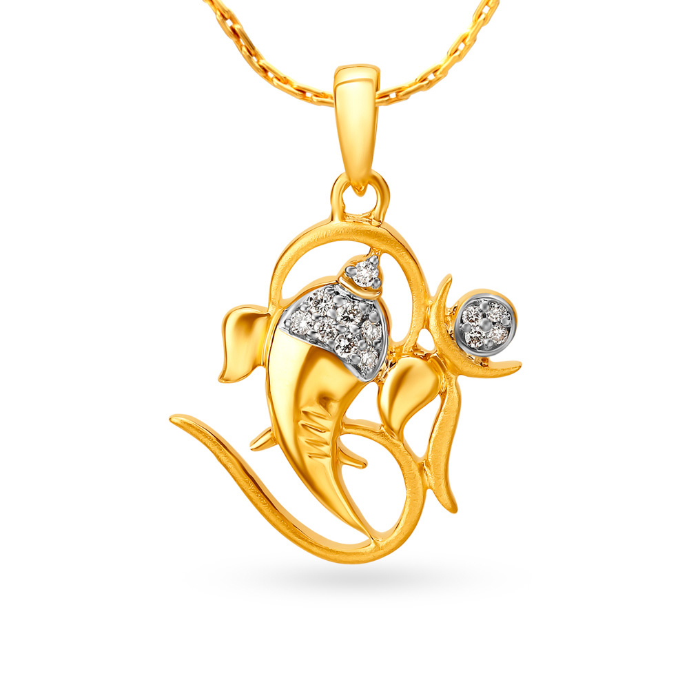 Divine Om and Ganesha Gold and Diamond Pendant