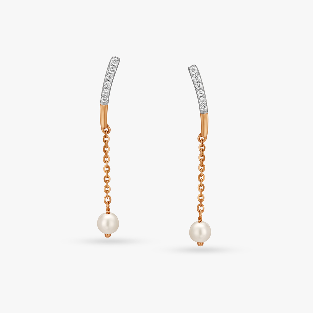 

Sleek Pearl and Diamond Drop Earrings