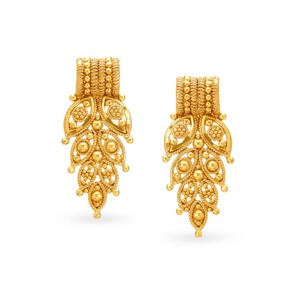 Contemporary Rawa Work Gold Drop Earrings