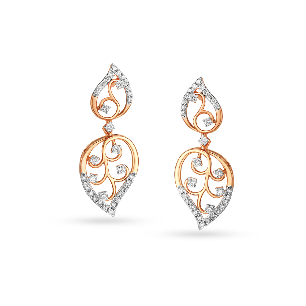 Timeless Diamond Drop Earrings in White and Rose Gold