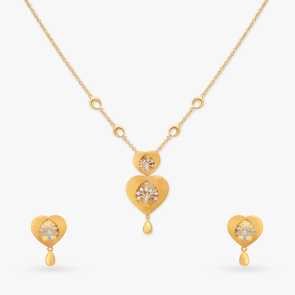 

Double Heart Gold Pendant with Chain and Earrings Set