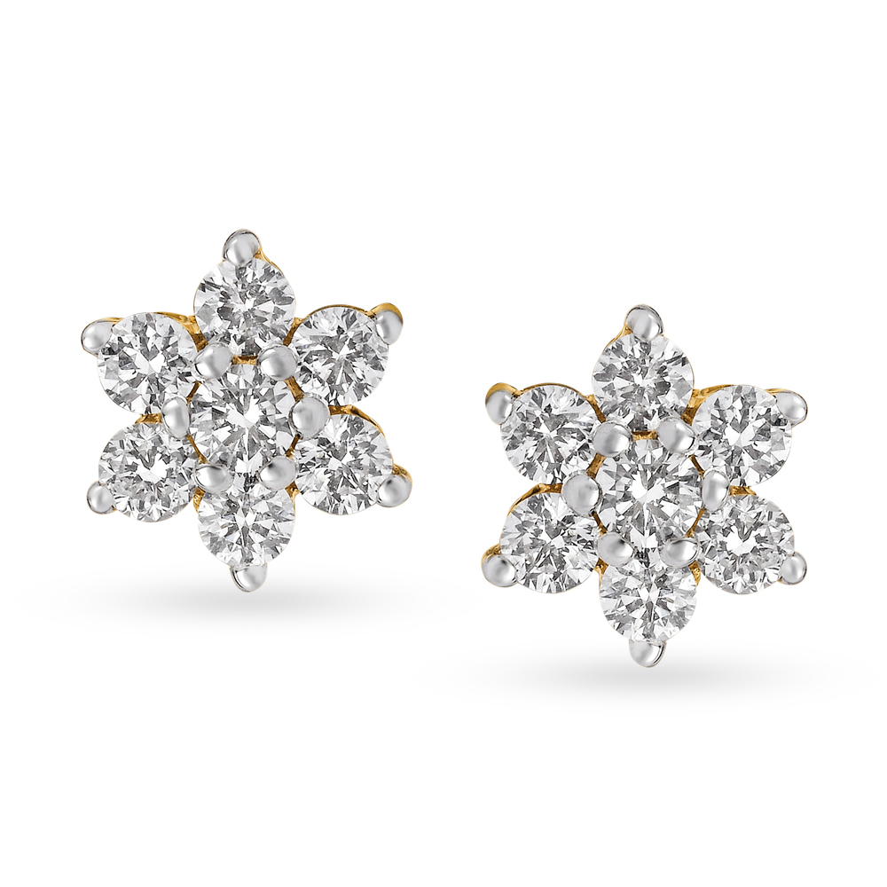 Floral Seven Stone Diamond Stud Earrings