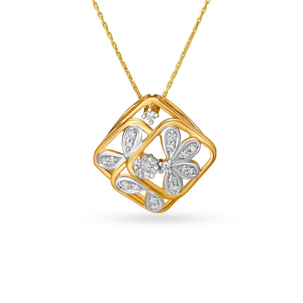 Modern Geometric And Floral Design Diamond Pendant