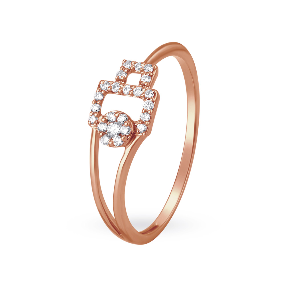 Geometric 18 Karat Rose Gold And Diamond Finger Ring