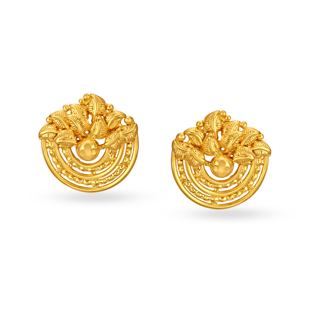 Mystical 22 Karat Yellow Gold Leaf Semicircle Studs