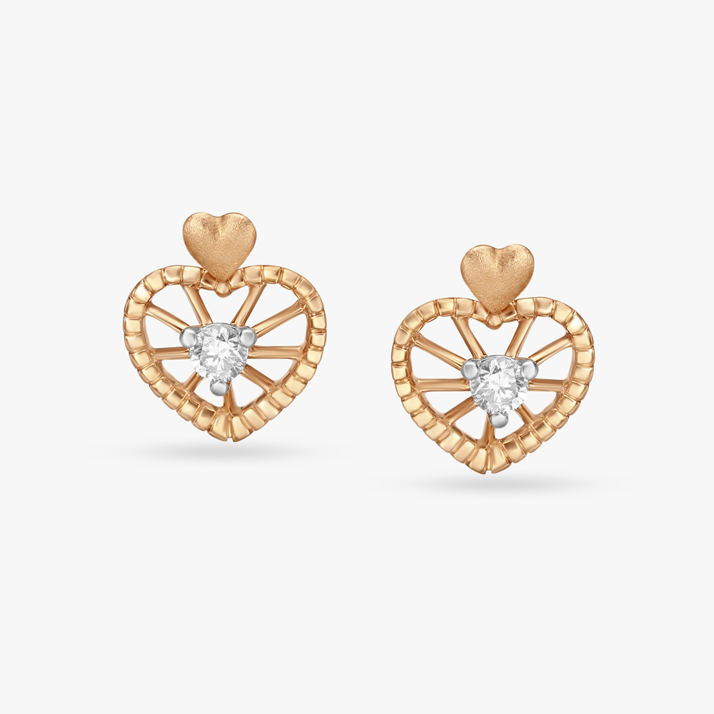 Roberto Coin Tiny Treasures Diamond Heart Stud Earrings 18K