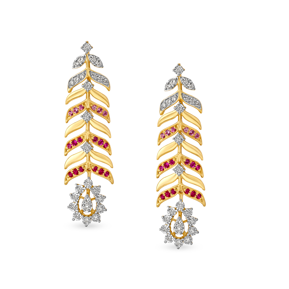 

Exquisite 18 Karat Yellow Gold And Diamond Nature-Inspired Drop Earrings