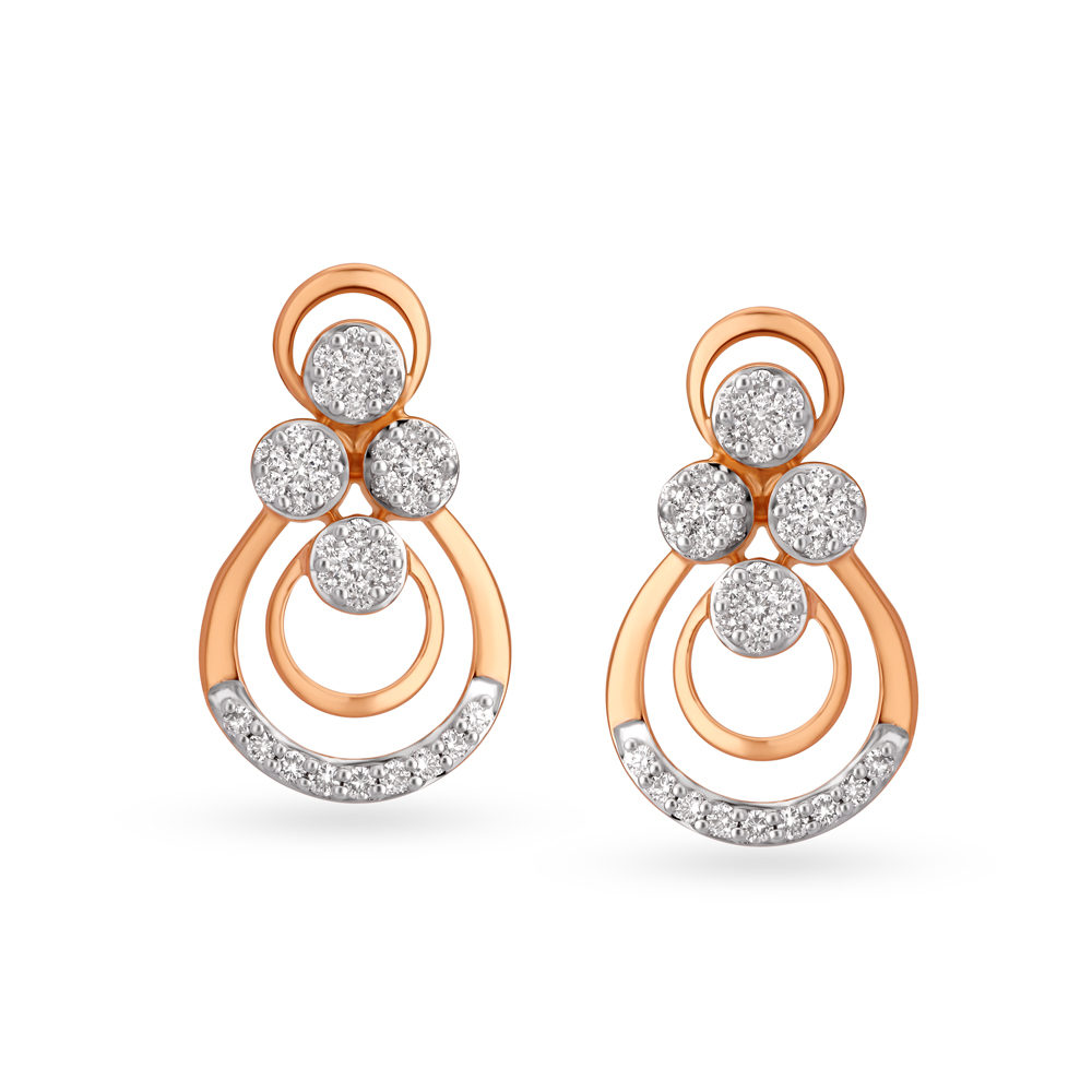 Teardrop Solitaire Diamond Stud Earrings in Rose Gold