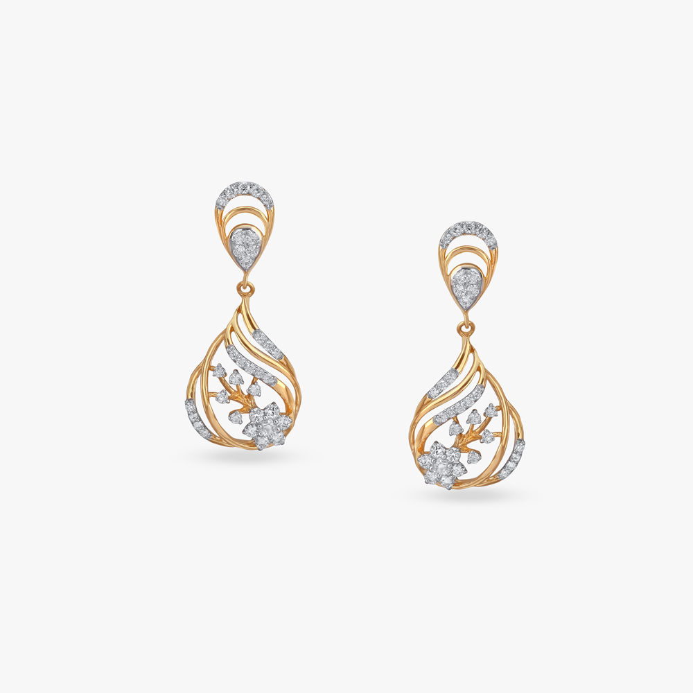 

Dainty Floral Diamond Drop Earrings