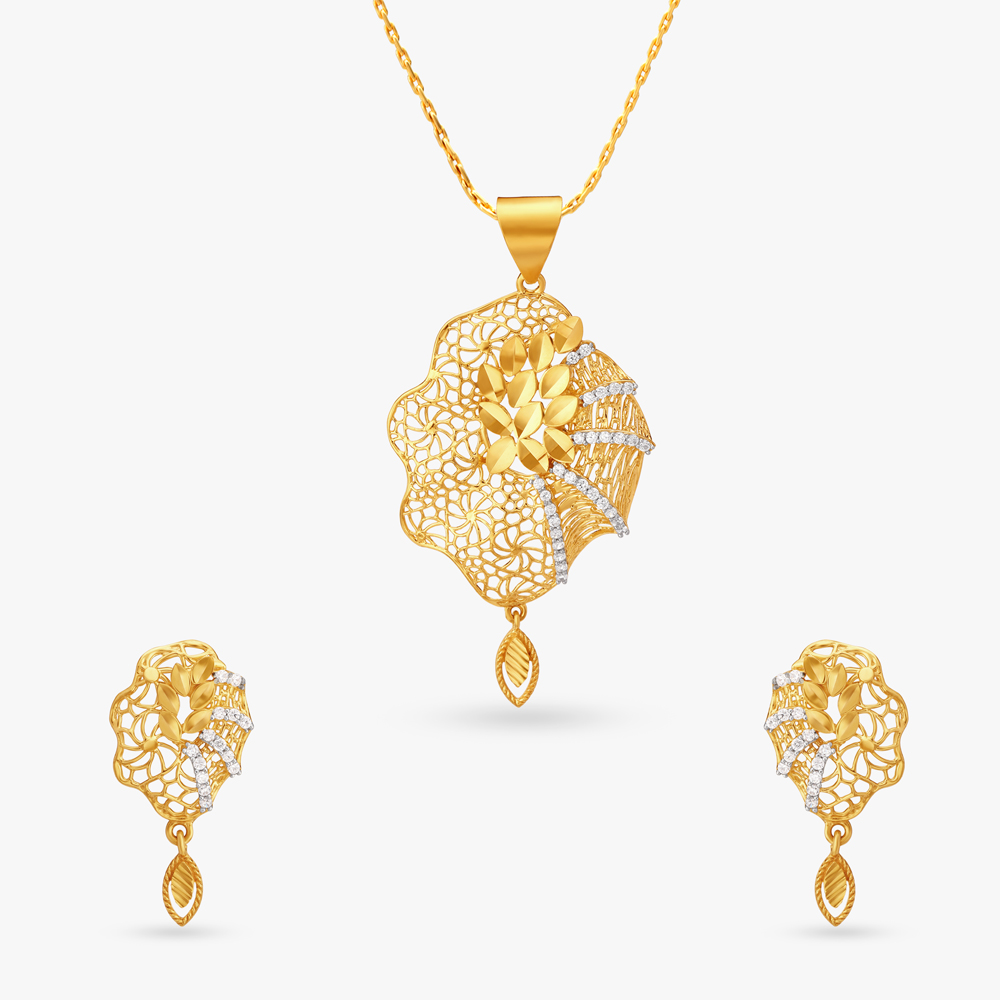 Chic Gold Pendant and Earrings Set