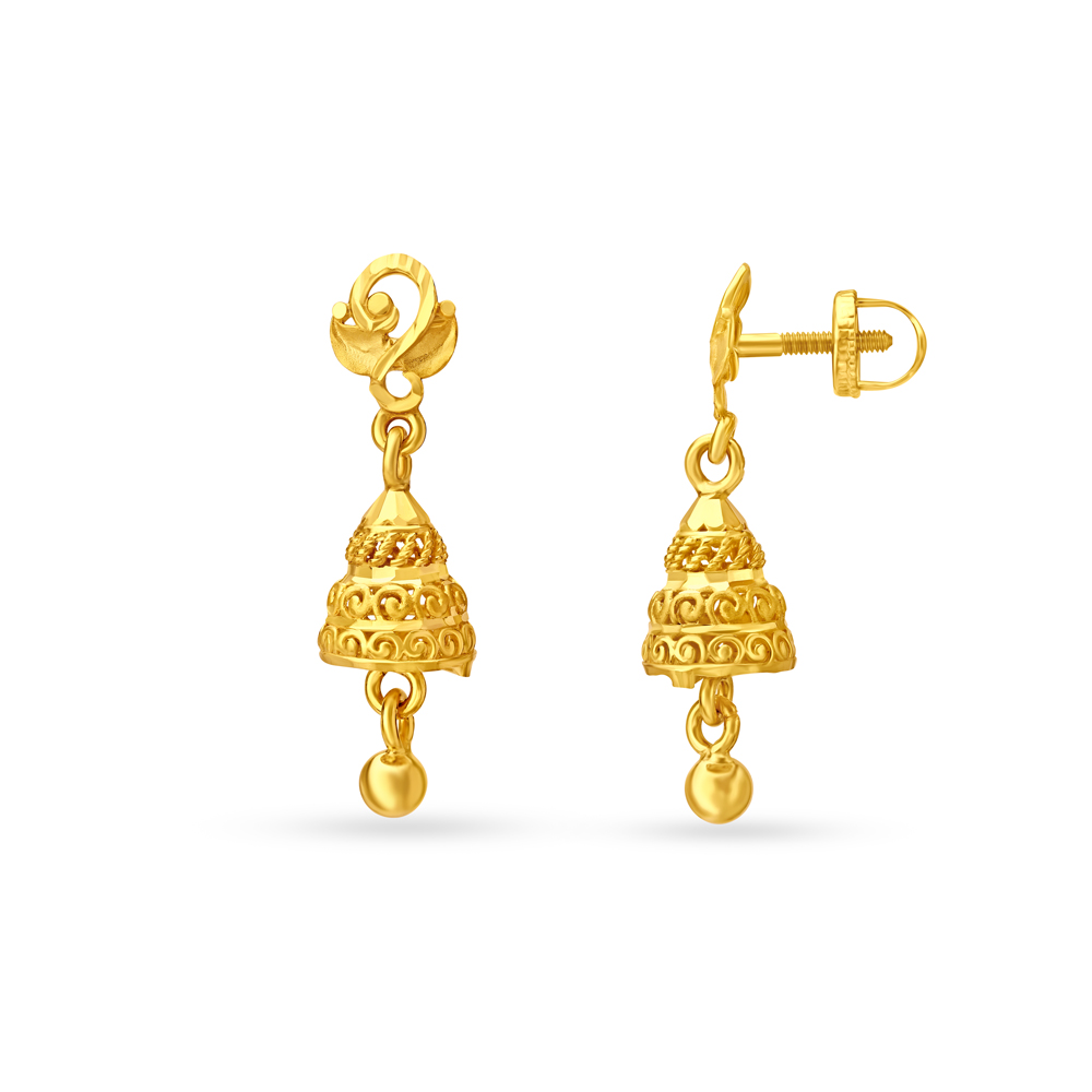 

Charming Yellow Gold Swirled Jhumkas