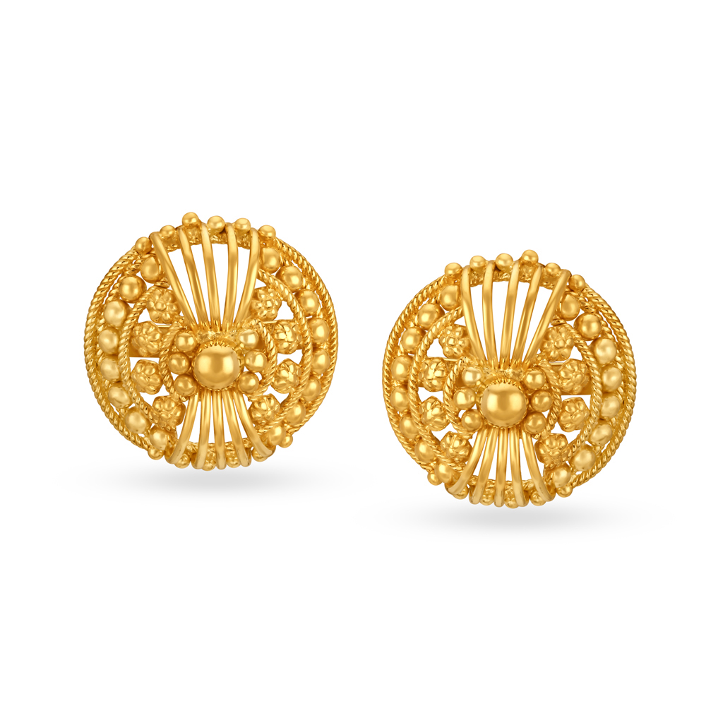 Intricate 22 Karat Yellow Gold Beaded Circular Studs