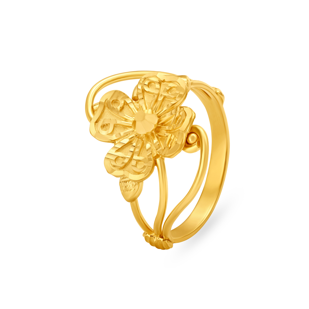 Floral Motif Gold Finger Ring