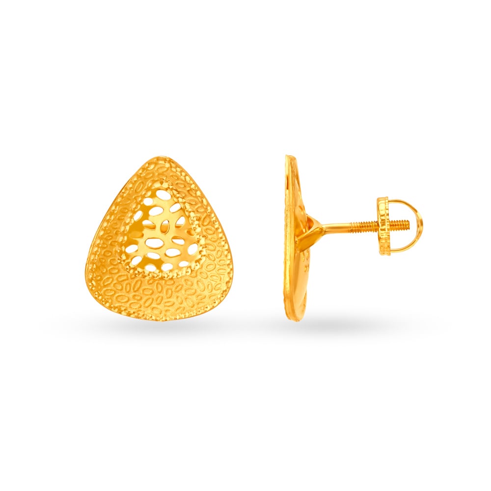 

Textured Jali Work Teardrop Gold Stud Earrings