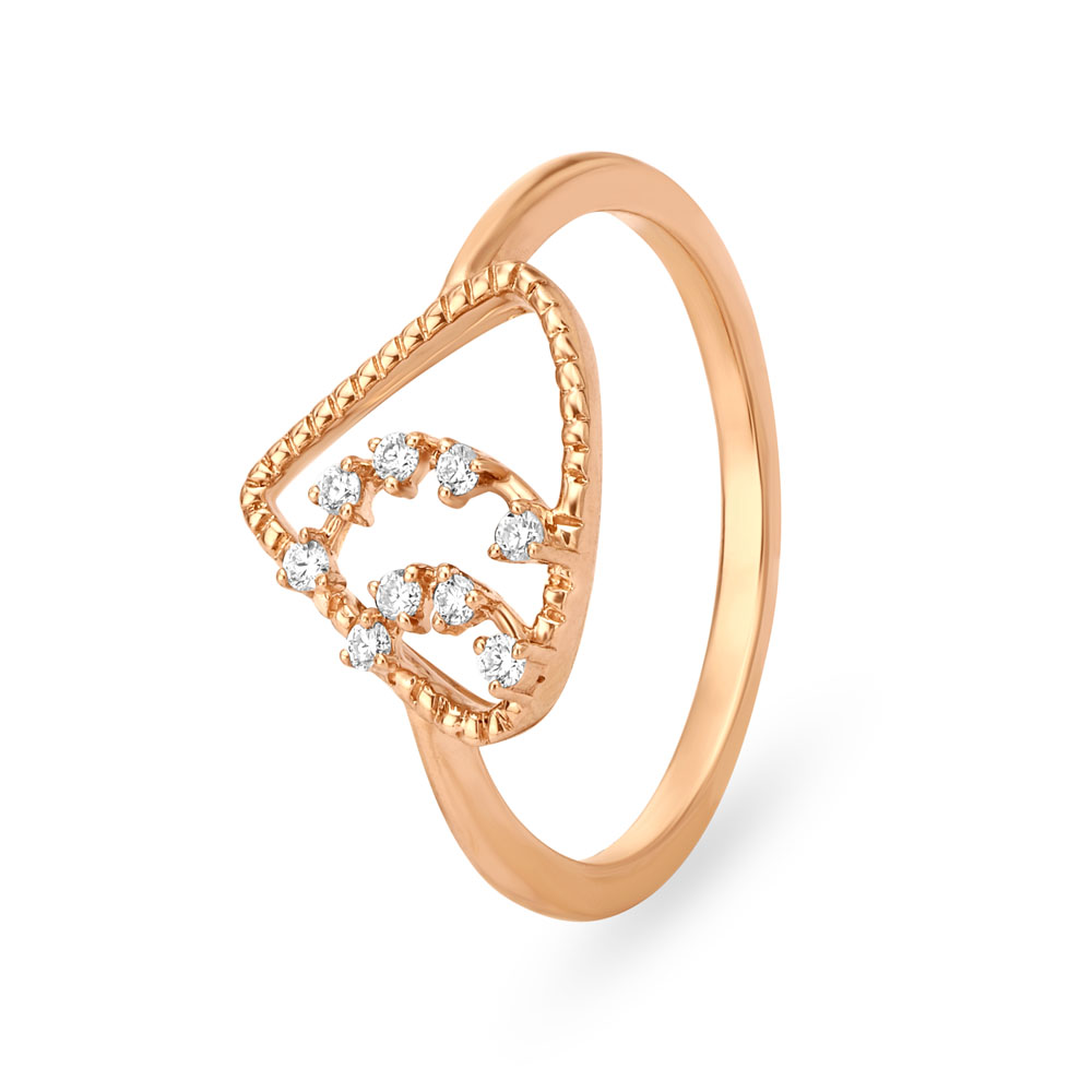 Contemporary 18 Karat Rose Gold And Diamond Triangular Ring