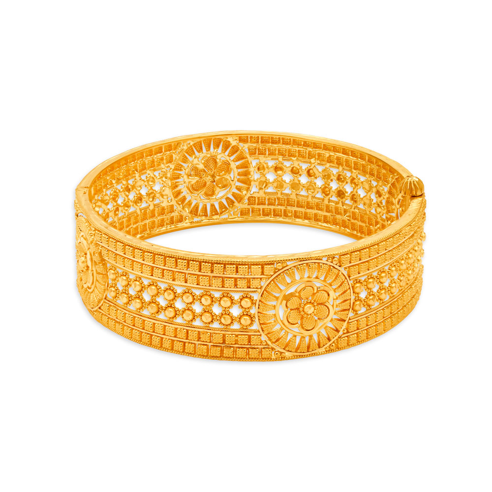 

Coruscating 22 Karat Yellow Gold Floral Bead Bangle