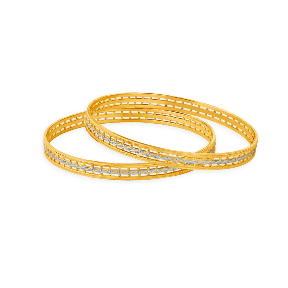 

Exquisite Yellow Gold Beaded Ribbed Bangles