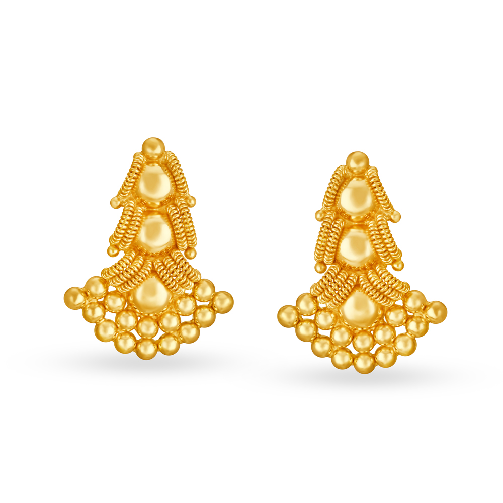 

Exquisite 22 Karat Yellow Gold Tiered Drop Earrings