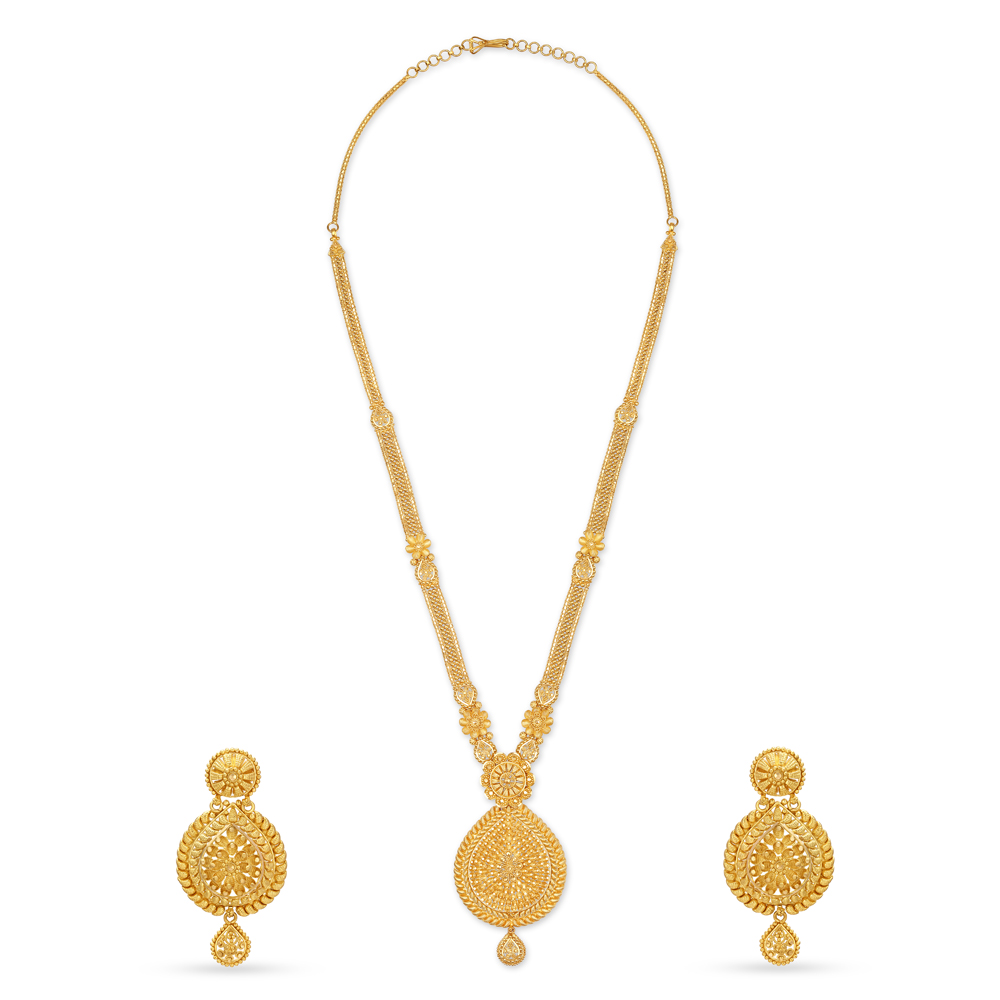 

Illuminating Yellow Gold Beaded Teardrop Necklace and Earrings Set