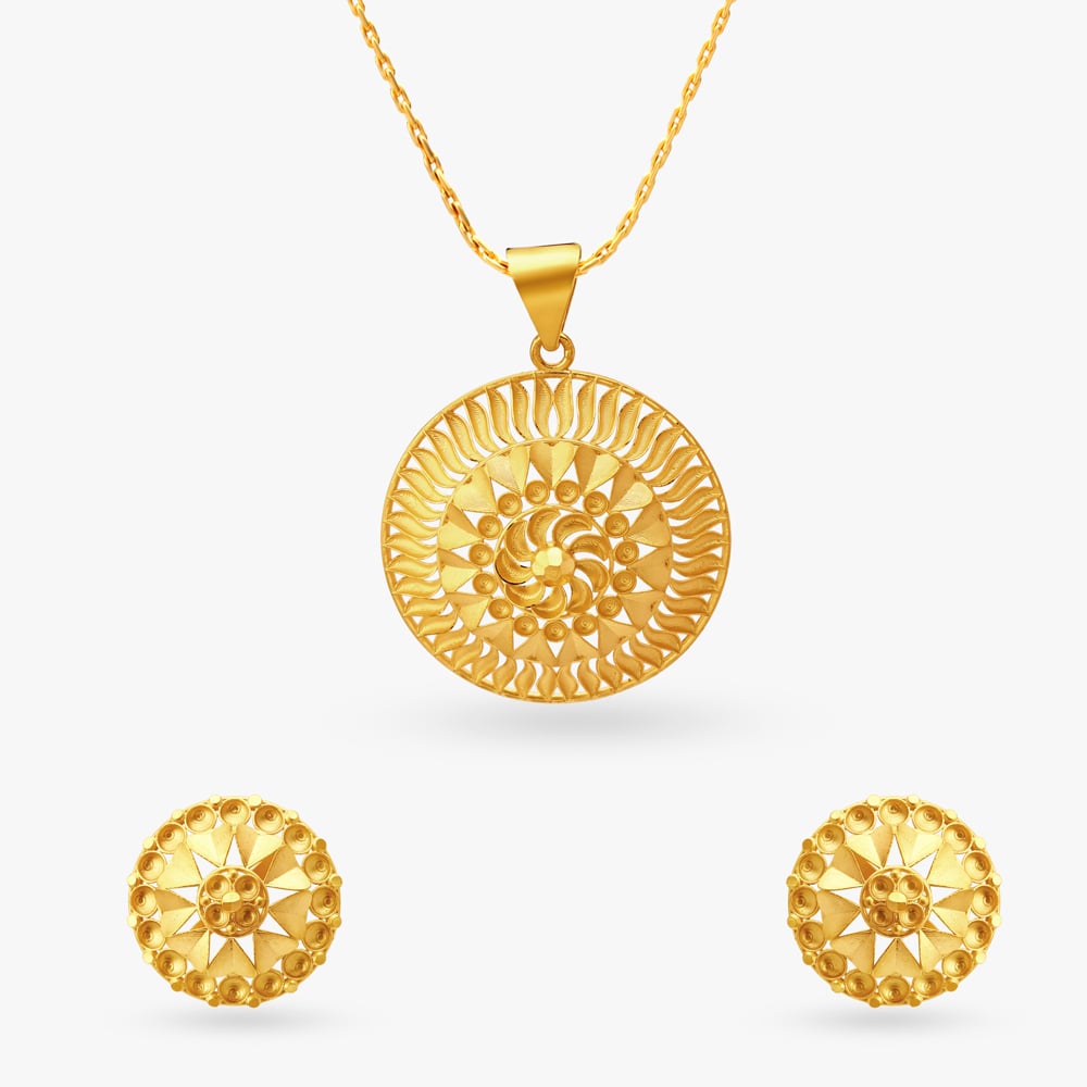 

Radiant Gold Pendant and Earrings Set