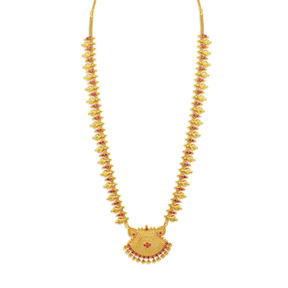 

Glossy Gold Necklace with Rubies