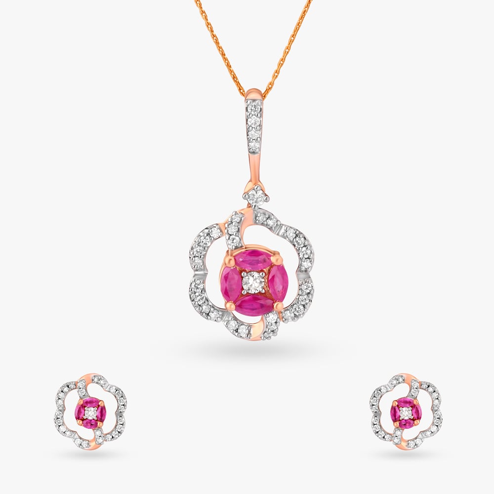 

Blooming Flower Diamond Pendant and Earrings Set