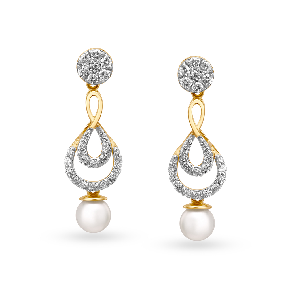 Stylish Dazzling Diamond Drop Earrings with Pearls